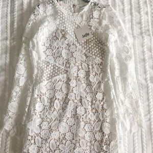 Floral Asymmetrical White Lace Dress